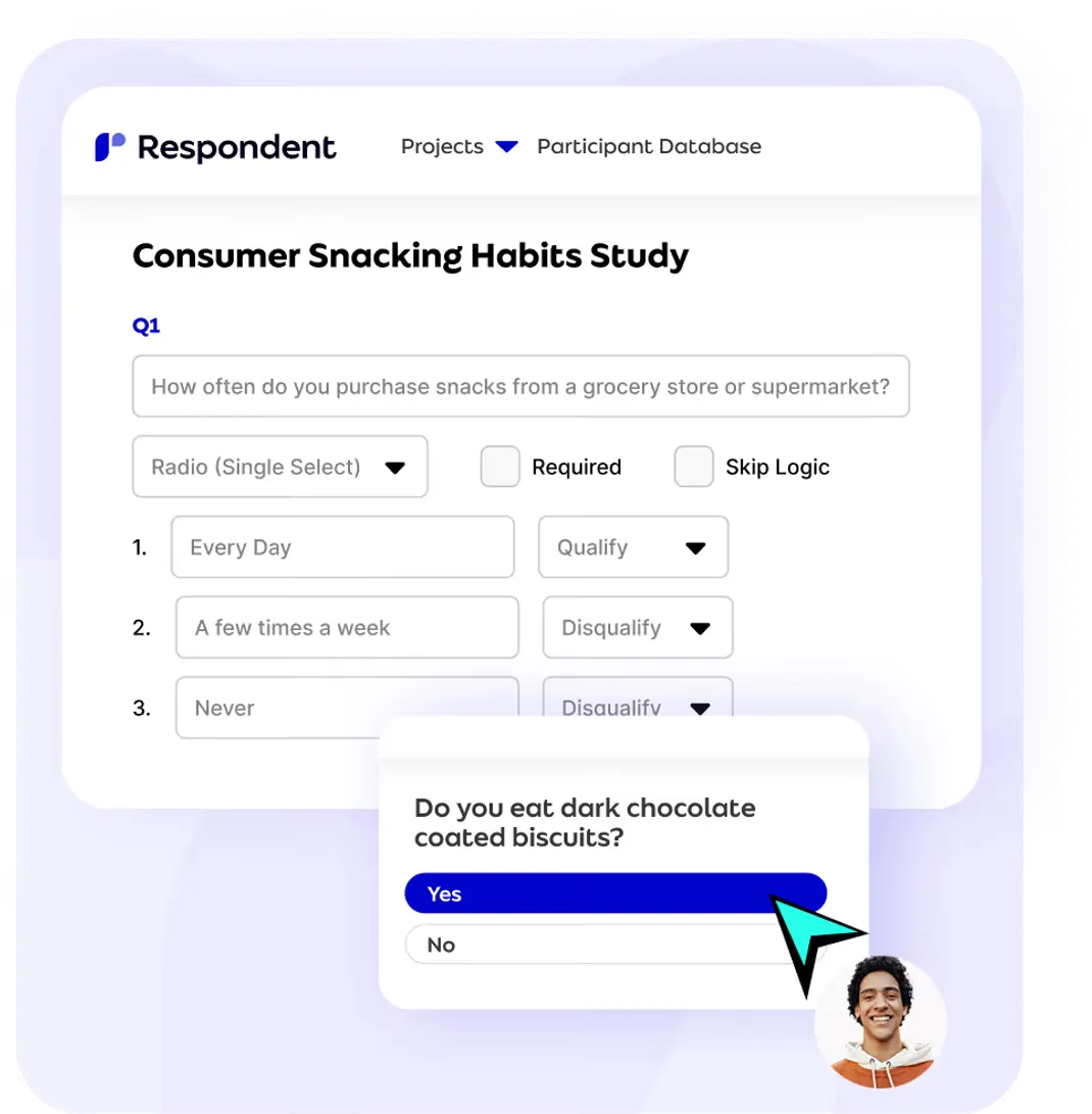 Respondent screener and participant profile interface