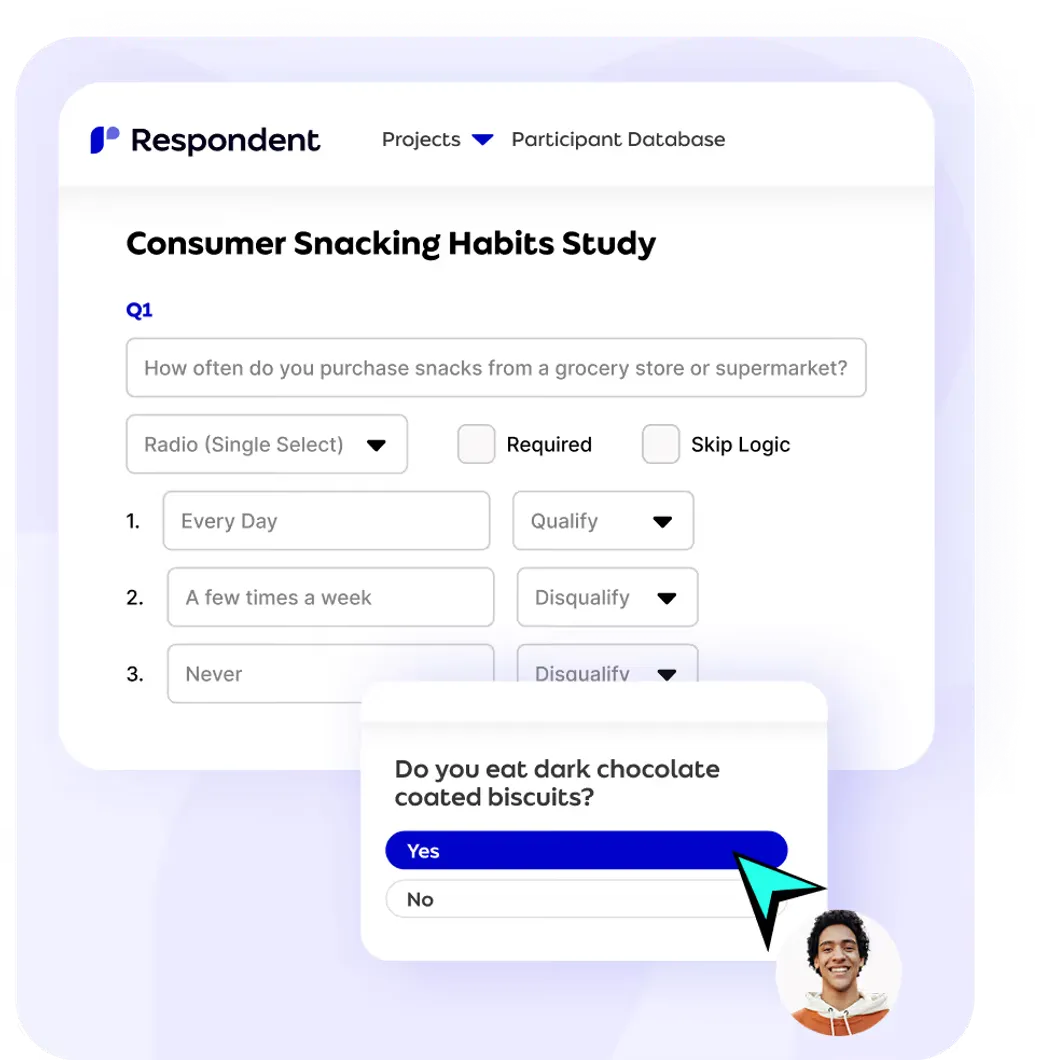 Respondent screener and survey respondent selection interface
