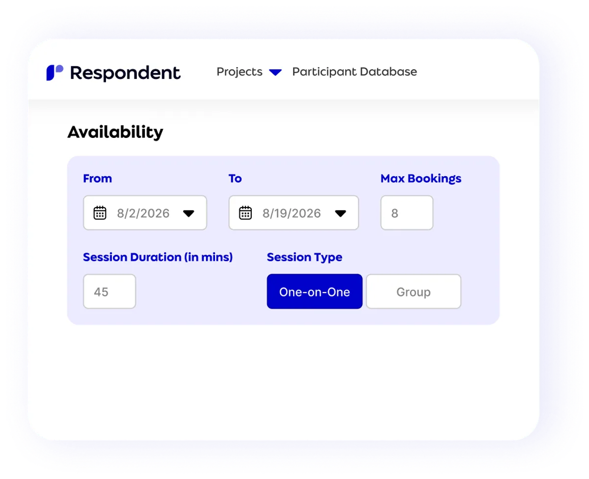 Respondent interview scheduling screen