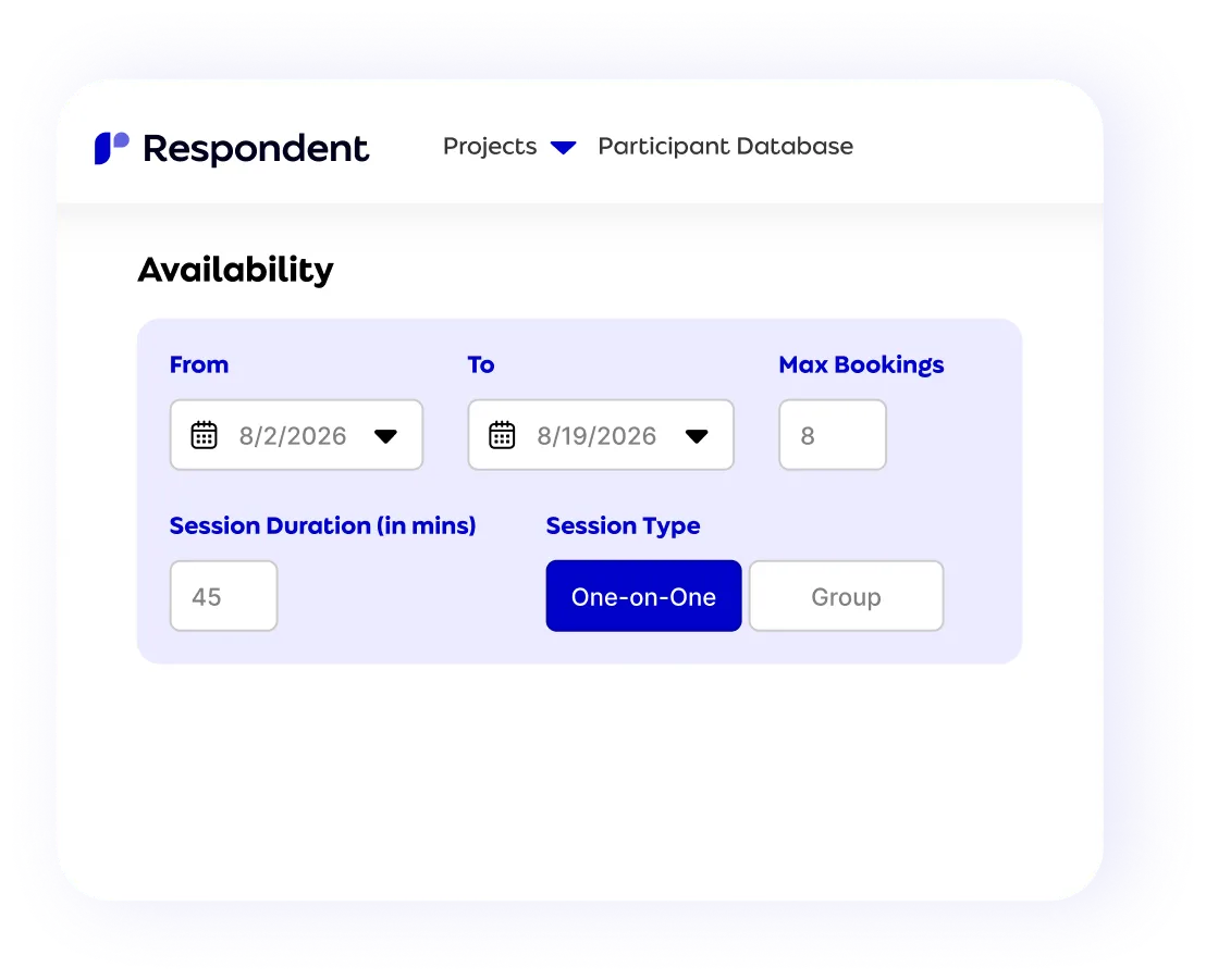 Respondent moderated interview scheduling screen