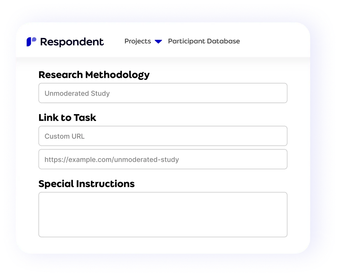 Respondent unmoderated study project screen