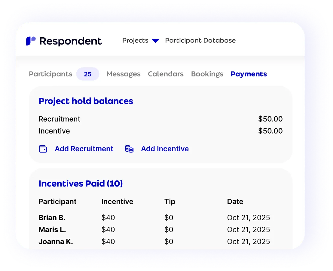 Respondent payment status tracking screen