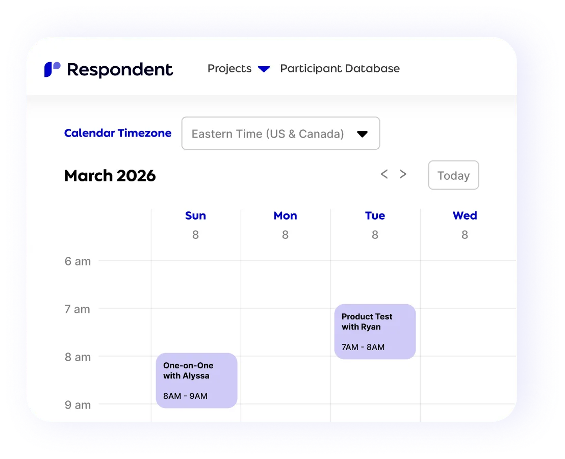 Respondent unmoderated scheduling screen