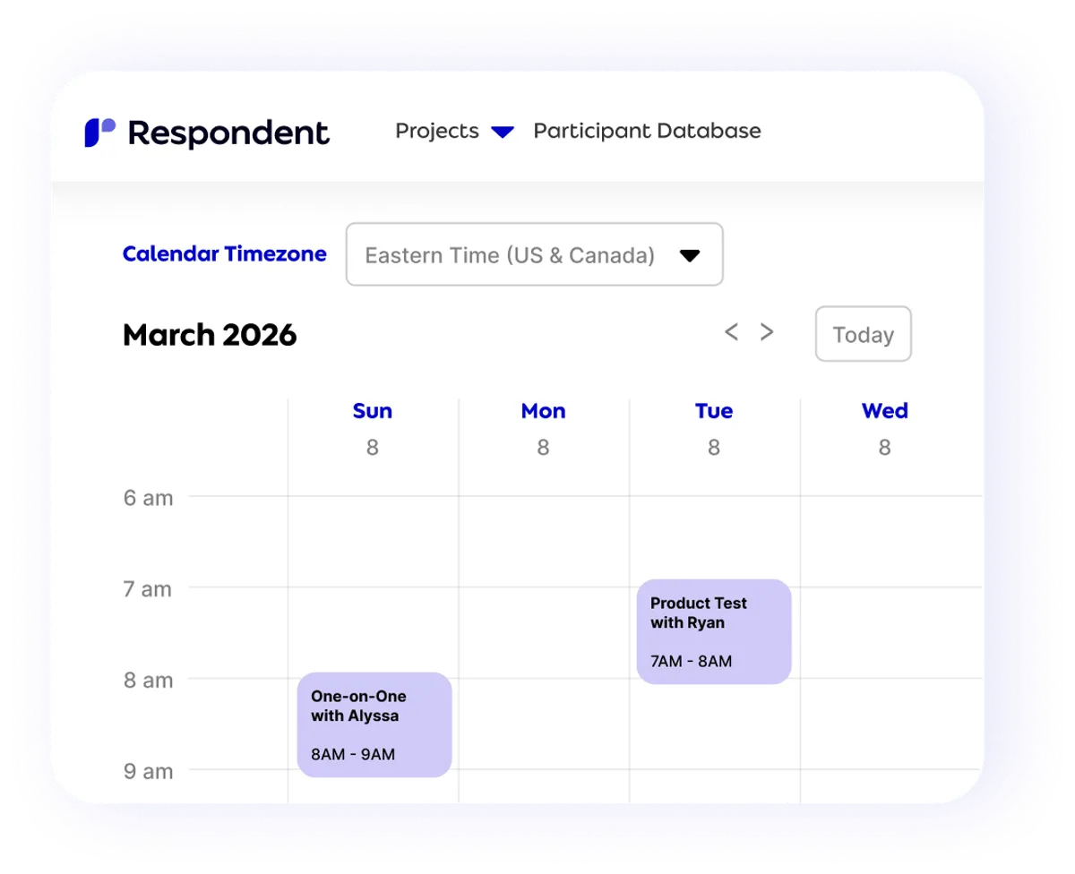 Respondent unmoderated scheduling screen