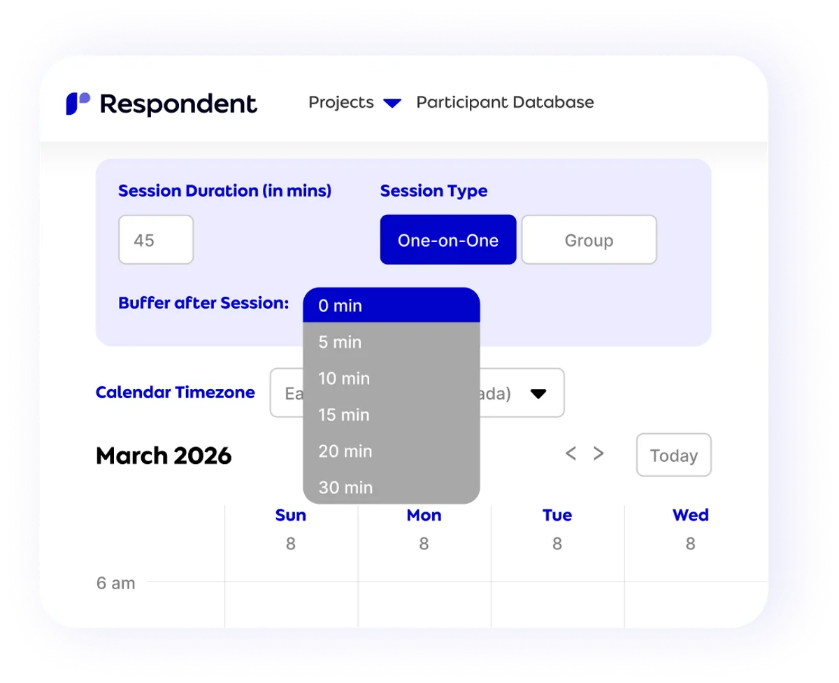 Respondent focus group scheduling screen