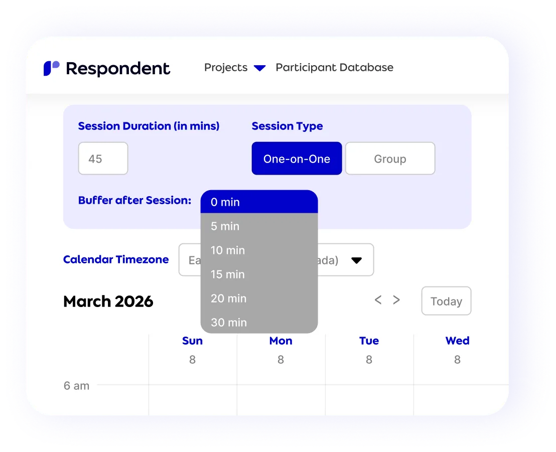 Respondent focus group scheduling screen