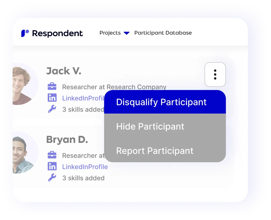Respondent participant pool management screen