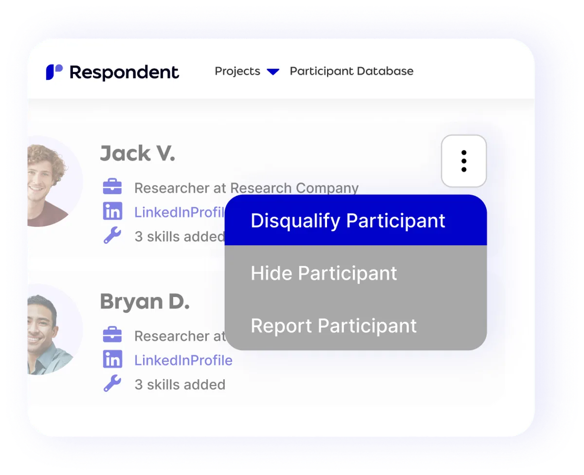 Respondent participant pool management screen