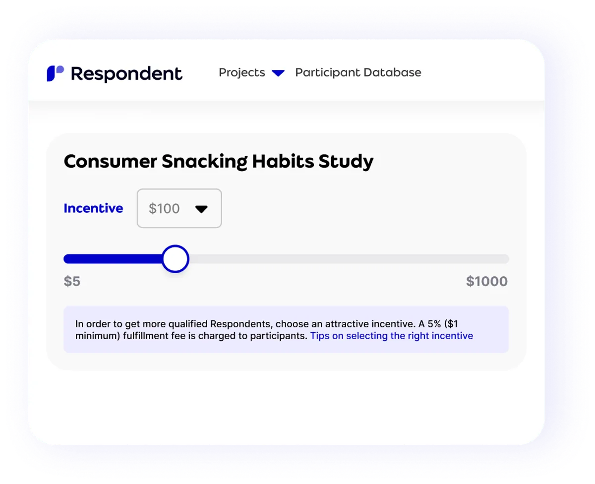 Respondent incentive setup screen