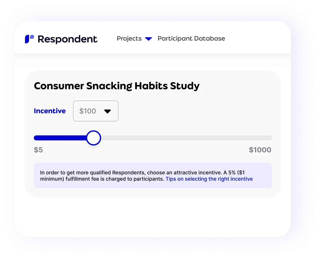 Respondent incentive settings screen