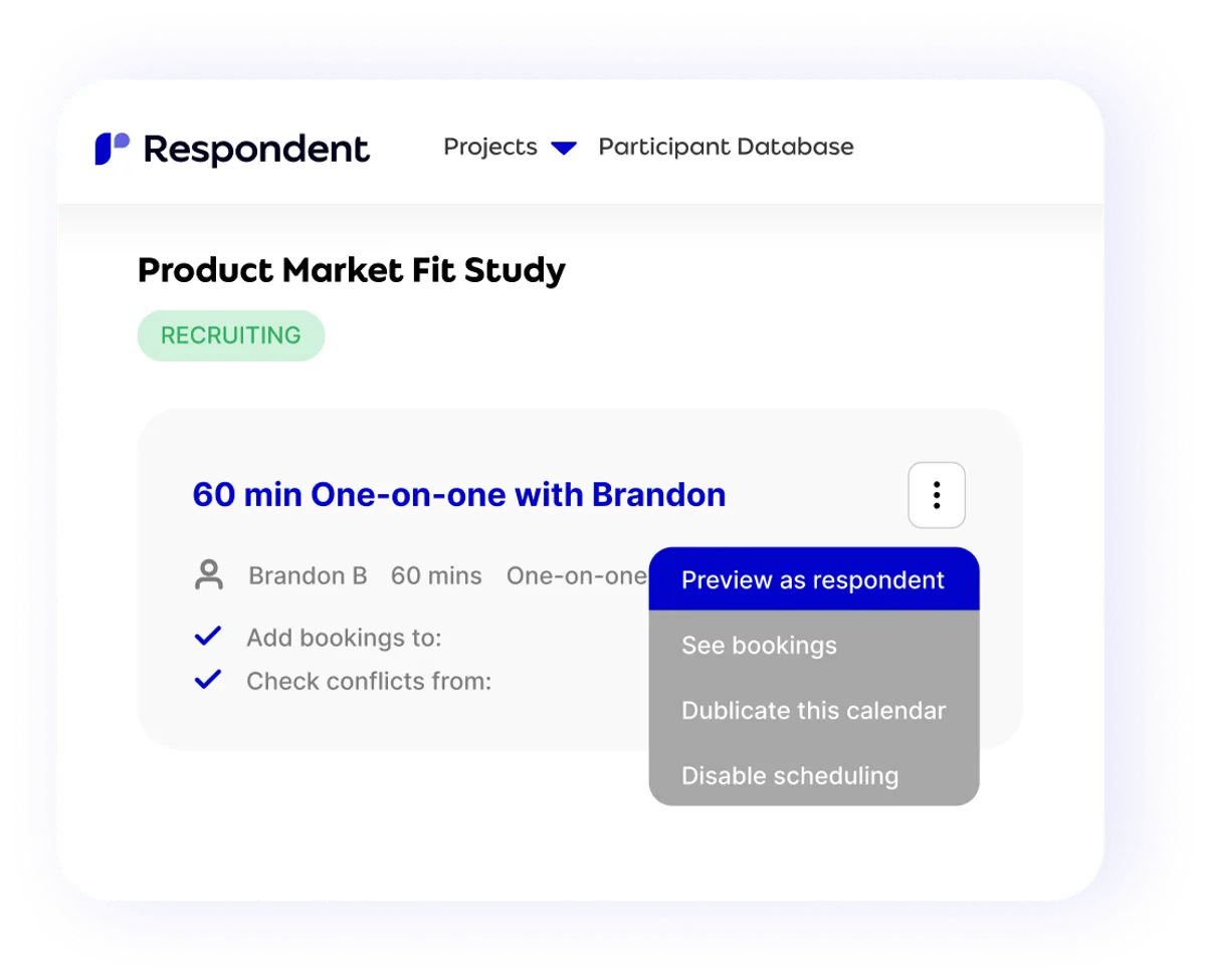 Respondent calendar integration screen