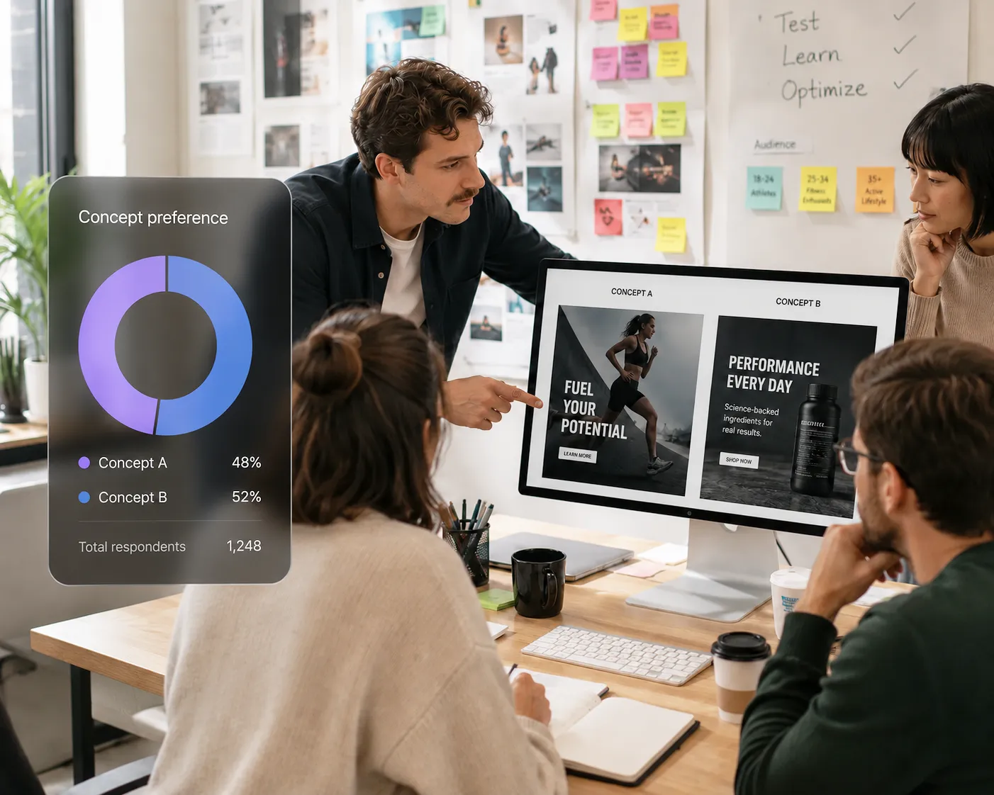 A marketer reviewing creative reactions