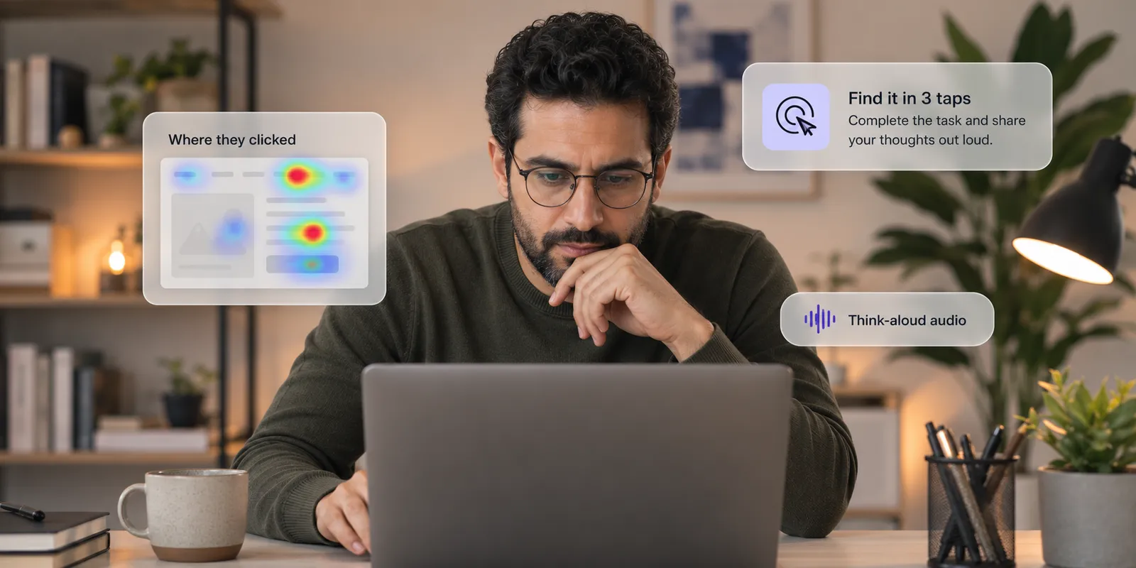 A person taking a test on a device with results graphed alongside
