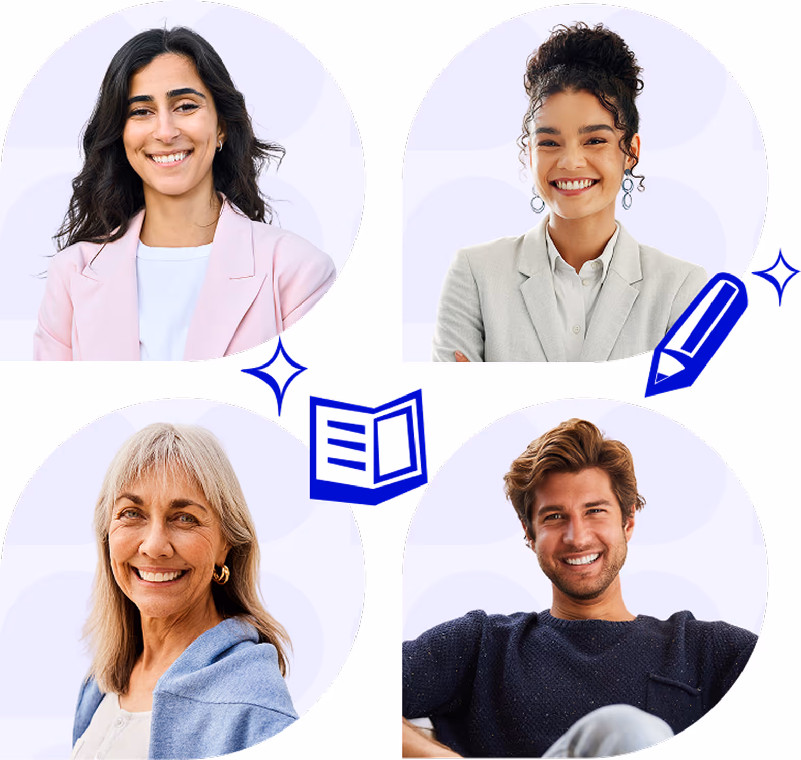 A collage of research participants with editorial notebook and pencil illustrations.