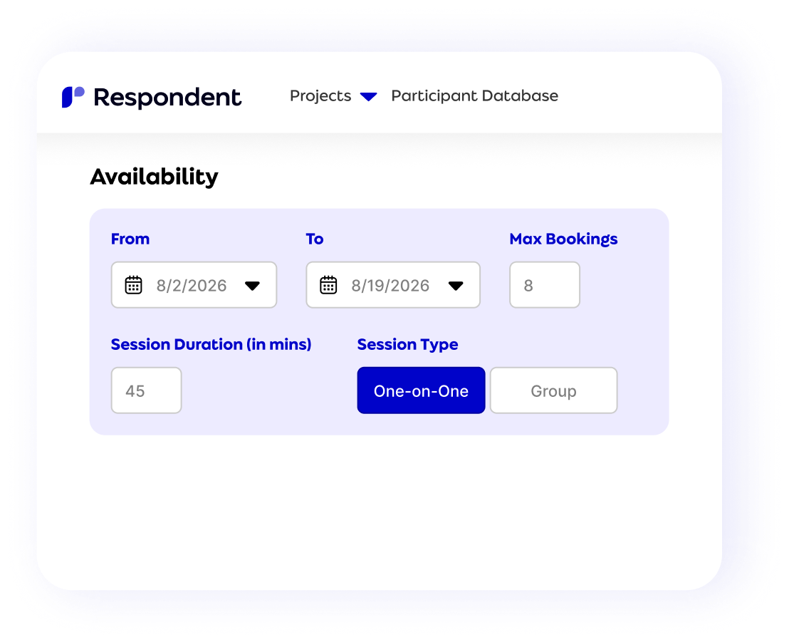 Respondent interview scheduling screen