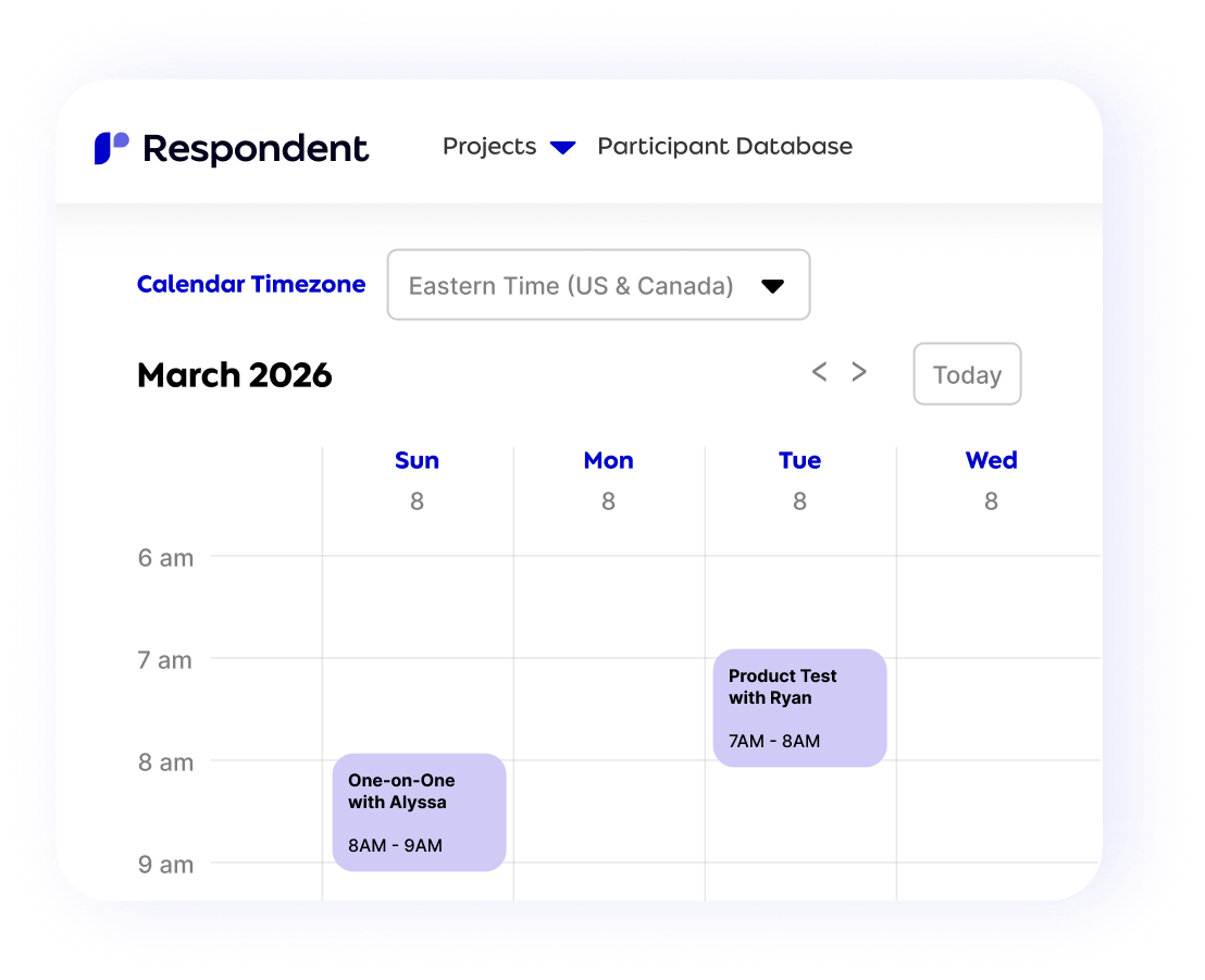 Respondent unmoderated scheduling screen