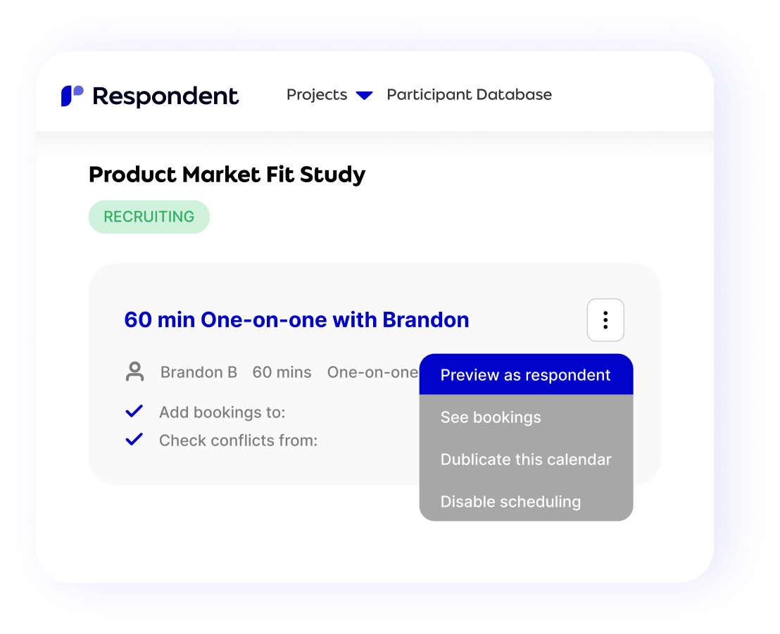 Respondent calendar integration screen
